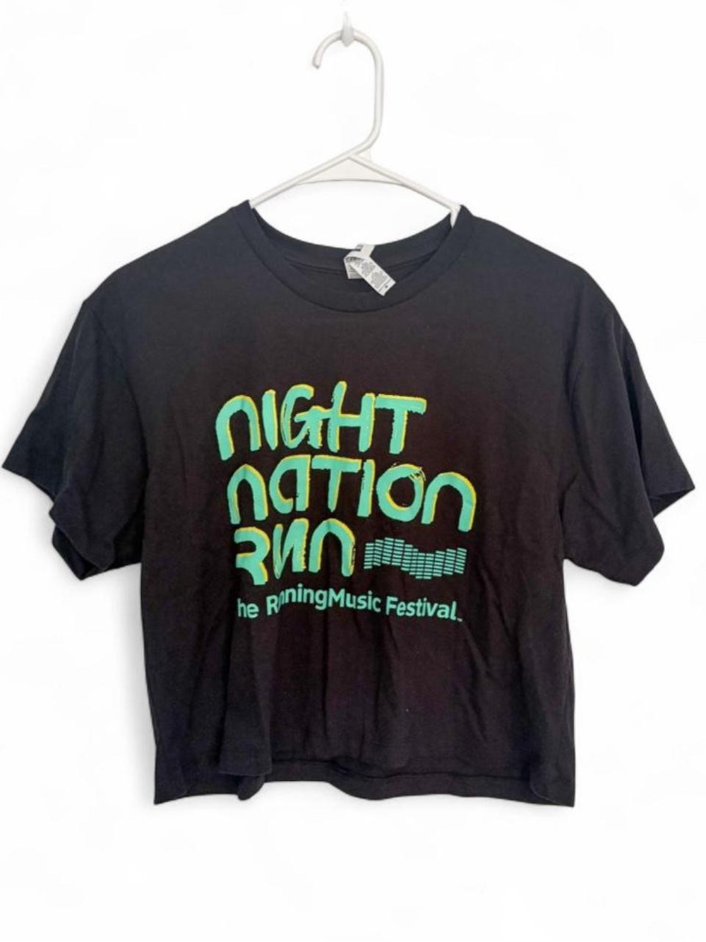 Night Nation Run Black & Blue Short Sleeve Crop Top